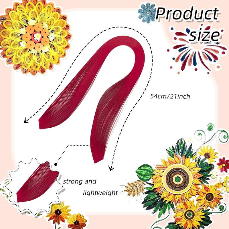 silllule 360Pcs Paper Quilling Strips 3mm (1/8inch) Width 54cm (21inch) Length Strips Quilling Art Paper, Single Color Quilling Strips Paper for Art,Parper Craft Decorating,Paper Hand Craft (Red) - Image 2